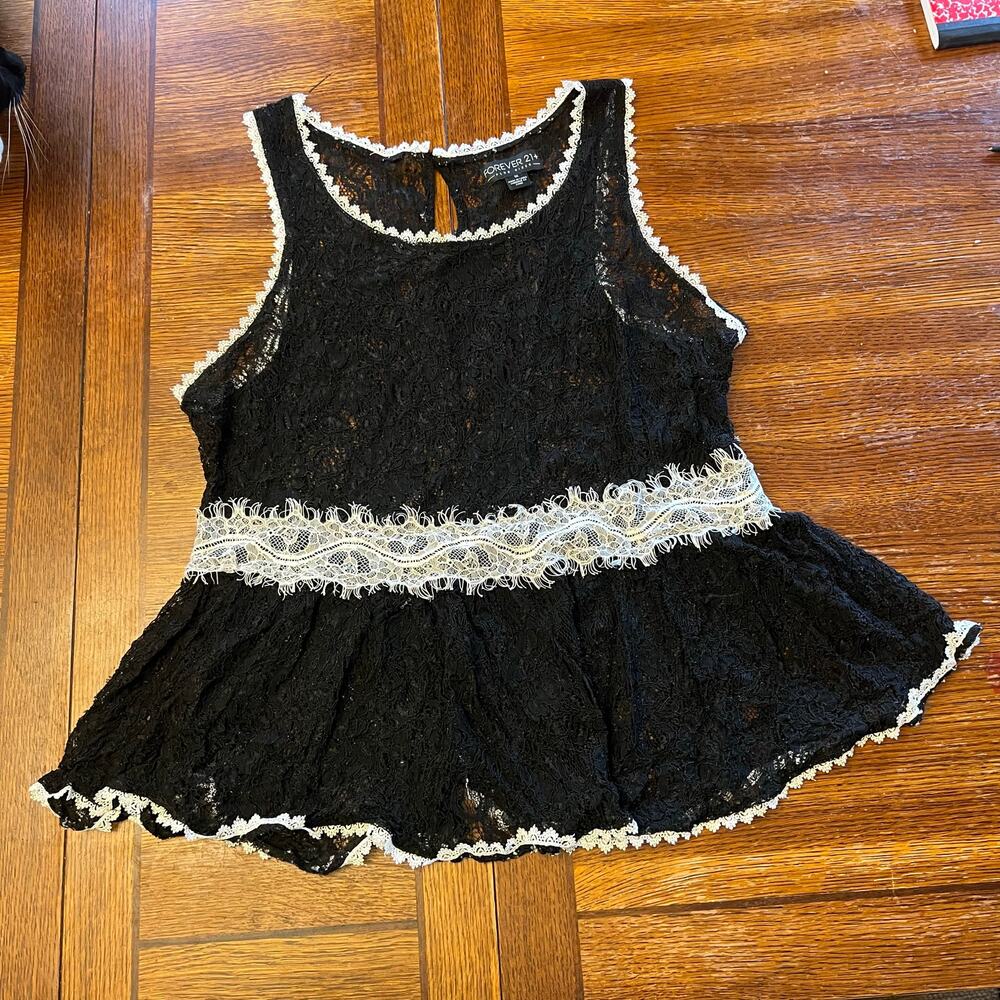 Vintage Forever 21 Black Lace Peplum Babydoll Tank Top Goth Coquette Plus Sz 1X - Picture 5 of 11